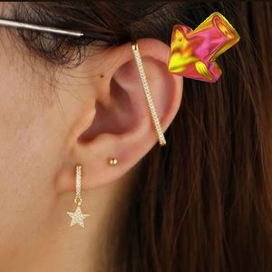 CZ Pave Ear Bar Gold White Diamond Cuff Sterling